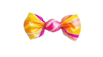 This vibrant bow tie features a mix of pink, yellow, and orange stripes that resemble colorful candy. Its playful design makes it ideal for celebrations, parties, and fun dress-up events