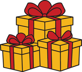 yellow gift boxes with red bows  illustration design