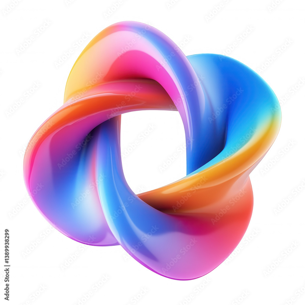 Poster 3d icon abstract dimensional colorful three shape symbol logo intertwining, ideal for modern and cre