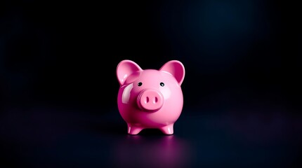 Piggy Bank of Prosperity: A charming pink piggy bank stands as a symbol of financial stability and careful savings against a smooth dark background.