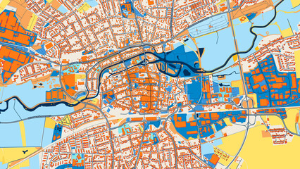 Naklejka premium Colorful Lippstadt Street Map with Labels and Buildings