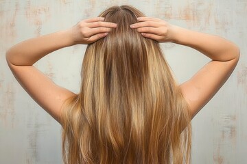 Fototapeta premium Elegant woman with long flowing blonde hair styled from behind