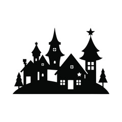 Fototapeta premium Christmas village silhouette on white background