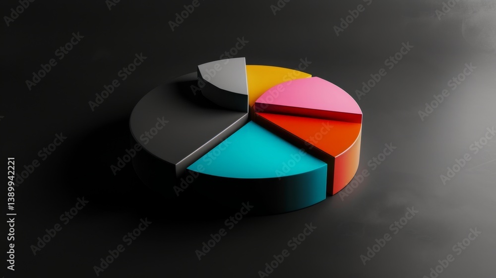 Aufkleber d pie chart in grayscale with one bright-colored part as a highlight