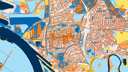 Colorful Wesel Street Map with Labels and Buildings
