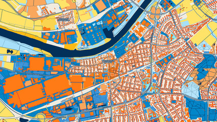 Obraz premium Colorful Russelsheim am Main Street Map with Labels and Buildings