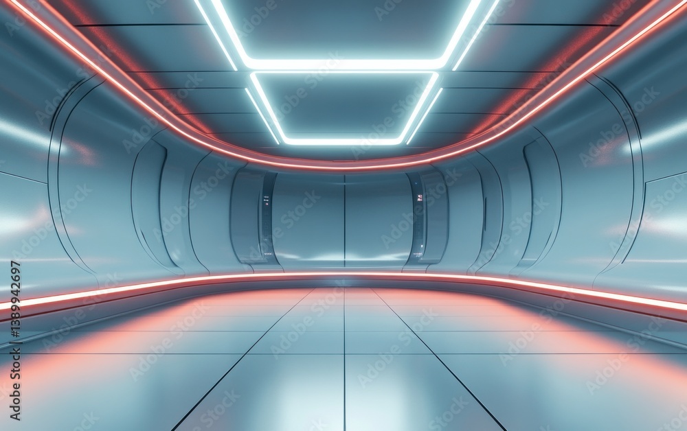 Aufkleber futuristic cyberpunk interior with soft ambient lighting and high-tech atmosphere empty stage concep