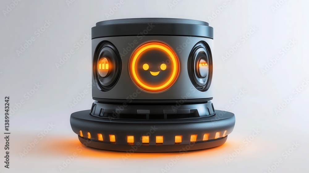 Poster a futuristic robotic device with illuminated design elements depicted here