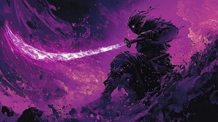 Purple-clad warrior wielding glowing katana.