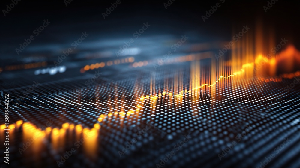 Poster glowing financial data graph with technical visuals and points
