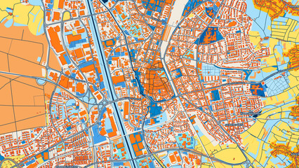 Fototapeta premium Colorful Offenburg Street Map with Labels and Buildings