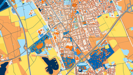 Naklejka premium Colorful Langenfeld (Rheinland) Street Map with Labels and Buildings