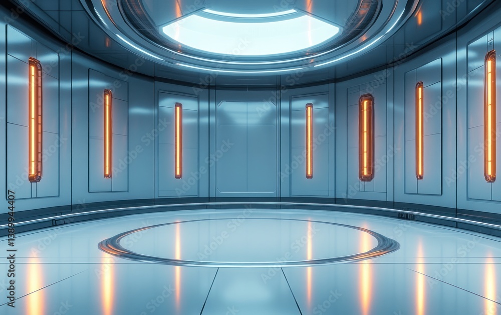 Aufkleber futuristic sci-fi interior with soft lighting and metallic surfaces for high-tech spaces and modern 