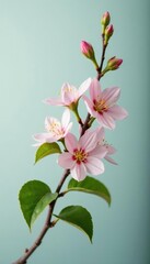 Fototapeta premium Single branch with delicate flowers and leaves, floral arrangement, leafy