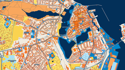 Colorful Stralsund Street Map with Labels and Buildings