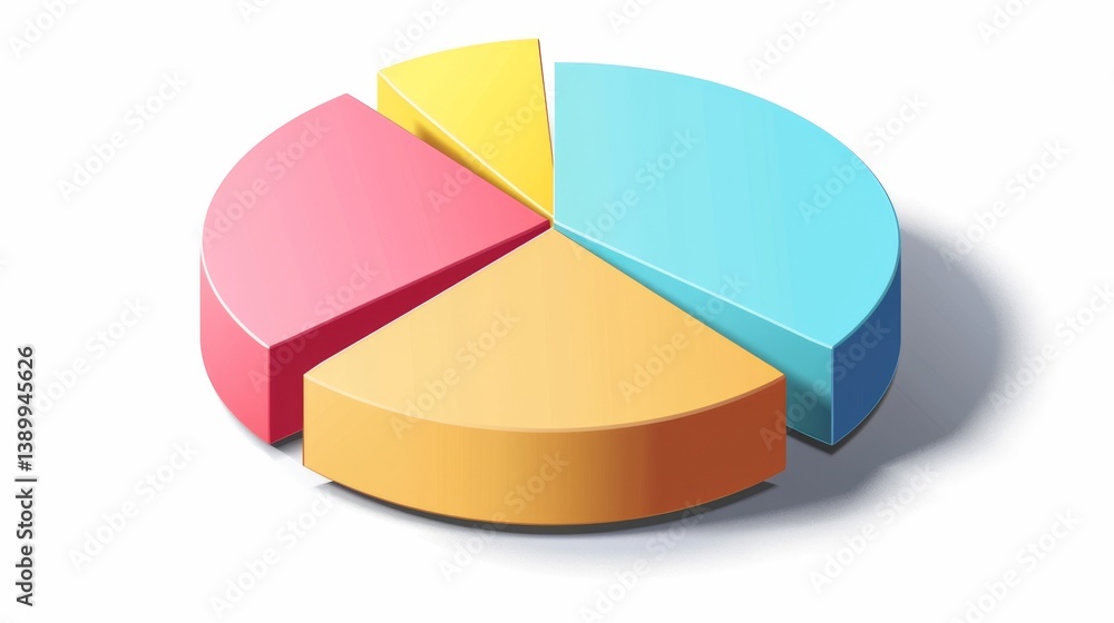 Aufkleber isometric view d pie chart with pastel tones and clean shadow beneath each part