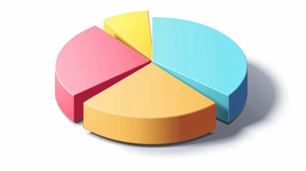 Obraz premium Isometric view D pie chart with pastel tones and clean shadow beneath each part