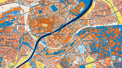 Colorful Neu-Ulm Street Map with Labels and Buildings