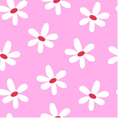 Floral vector seamless pattern. Blooming meadow background. Creative floral design. Groovy floral design with flower blossoms. Vector pattern for various surface. Creative seamless print.