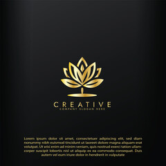 Obraz premium Abstract lotus logo vector design, Stylized golden lotus flower icon design