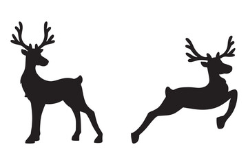 Vector Collection of Black Deer Silhouettes Standing Jumping Deer on White Background