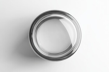 Clear glass bowl filled with water overhead view simple clean design bright studio lighting