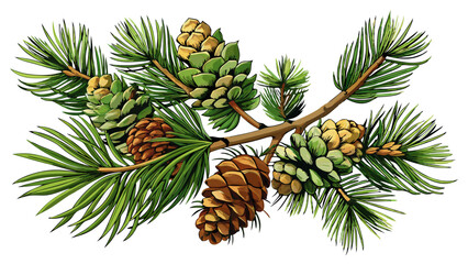 Fototapeta premium pine branch with cones, isolated without a shadow. Close-up. Christmas. New Year.