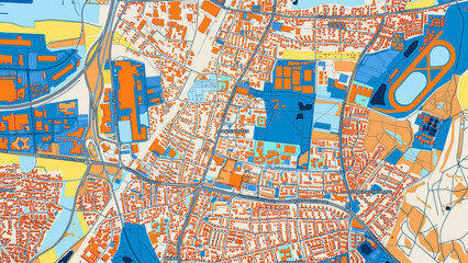 Obraz premium Colorful Langenhagen Street Map with Labels and Buildings