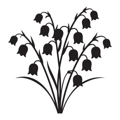 Naklejka premium Lily of the valley flowers. Vector black silhouettes. with white background
