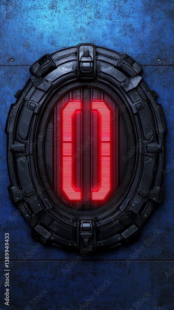 Poster futuristic red led digital number display sci-fi environment digital art high-tech viewpoint neon co