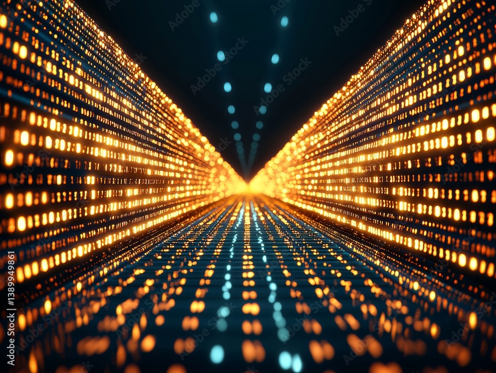 Poster futuristic digital corridor of glowing light patterns cyber city abstract visualization high-tech en