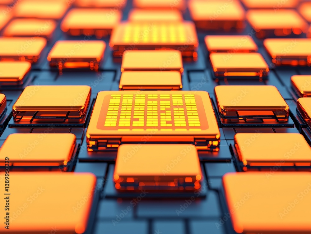 Aufkleber futuristic orange microchip array technology lab digital art high-tech environment close-up view inn