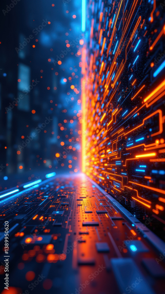 Poster futuristic digital interface with cybernetic imagery for a secure network concept.