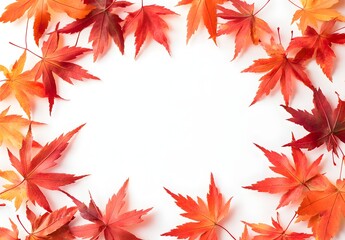 Autumn leaves frame on white background