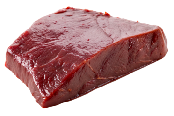 Raw Beef Liver Slab on White Background