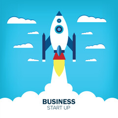 Business start-up banner with rocket launch