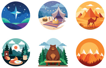 Fototapeta premium Camping Art. A Bundle of Fiery and Vibrant Collection Stickers