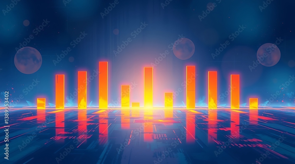 Poster digital symphony: a vibrant digital display of sound waves pulsating, with a dynamic interplay of li