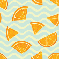 Orange fruit seamless pattern. Fresh healthy food realistic style drawn background