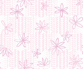 Dotted pattern texture, drawing flowers background. Wavy ripple white floral texture. Artistic abstract pink seamless pattern