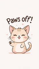 Sassy little cat illustration with paw raised and &lsquo;Paws off!&rsquo; message, designed in a sweet and simple minimalist style