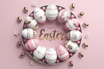 Delightful Easter collection featuring cute bunnies, pastel eggs, and festive pink backgrounds, ideal for holiday greetings, cards, and springtime designs