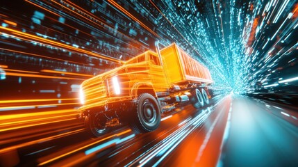Fototapeta premium High-Speed Digital Truck Delivery: Futuristic Transportation