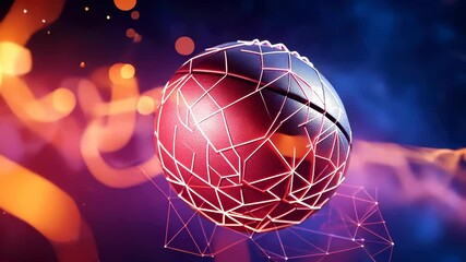 Burning American football and through digital particles, symbolizing high energy gameplay soaring competitive sporting concepts sports dynamics copy space for text video 4k - Powered by Adobe