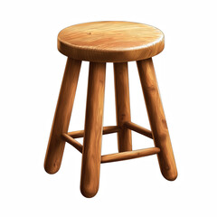 Classic wooden stool with four sturdy legs and smooth round seat, natural texture and realistic design, isolated on transparent background