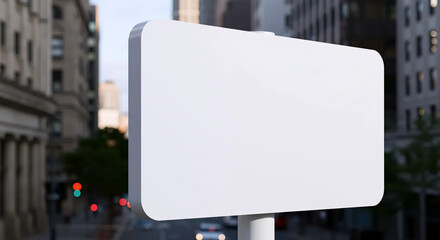 Blank White Vertical Sign Mockup on City Street Background