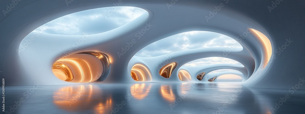 Poster minimalist modern architecture background futuristic design abstract interior white structures