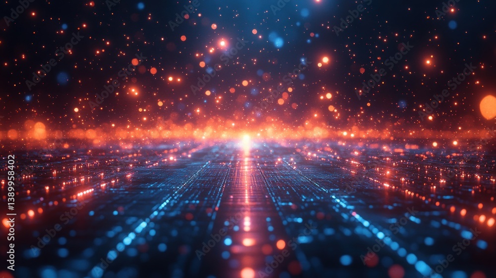 Poster Futuristic Digital Landscape High-Tech Cyberpunk Art Machine Learning Data Visualization