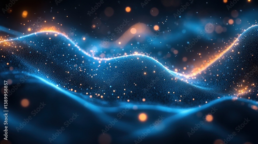 Fototapete Futuristic Technology Abstract Networking Visualization with Digital Nodes and Particles in Cyberpunk Aesthetic