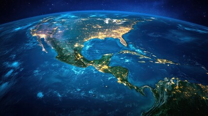 North and Central America at Night: A Stunning Satellite View of Earth's Vibrant Continents